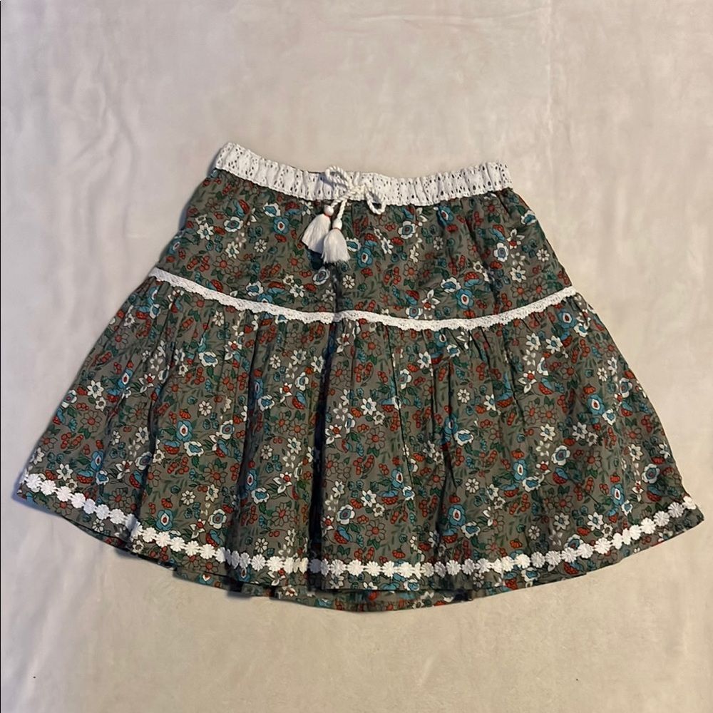 Peek Green Tiered Skater Mini Skirt